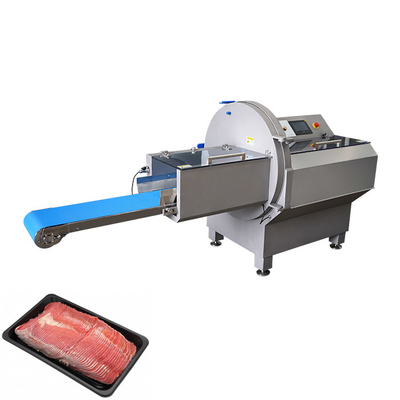 Máy cắt thịt công nghiệp và máy cắt cắt để cắt thịt bò đông lạnh với máy vận chuyển outfeed