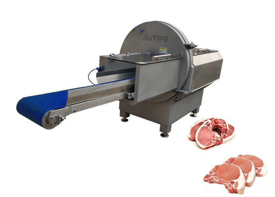 Máy thái thịt công nghiệp băng tải màu xanh với hệ thống phân chia